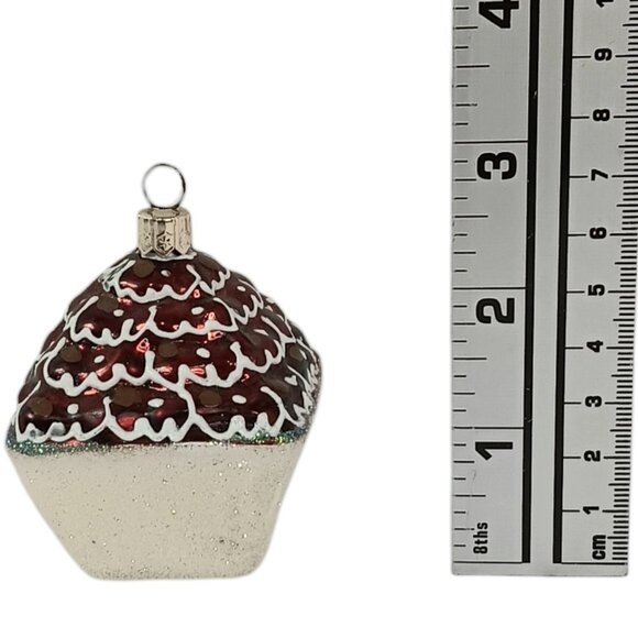 Chocolate Cupcake Glass  Christmas Ornament Marked Poland Drizzle Pastry EUC - Picture 10 of 11